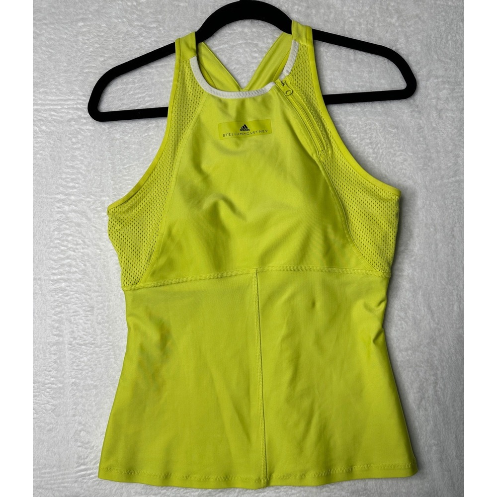 Adidas Stella McCartney Barricade Tank Top Womens M Neon Yellow Zip Mesh 0814
